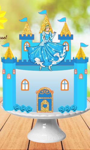 021 Arquivo Topo de Bolo Cinderela Castelo 3d Ganhe+3
