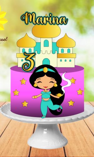 029 Arquivo Topo de Bolo Princesa Jasmine em Camadas Ganhe+3