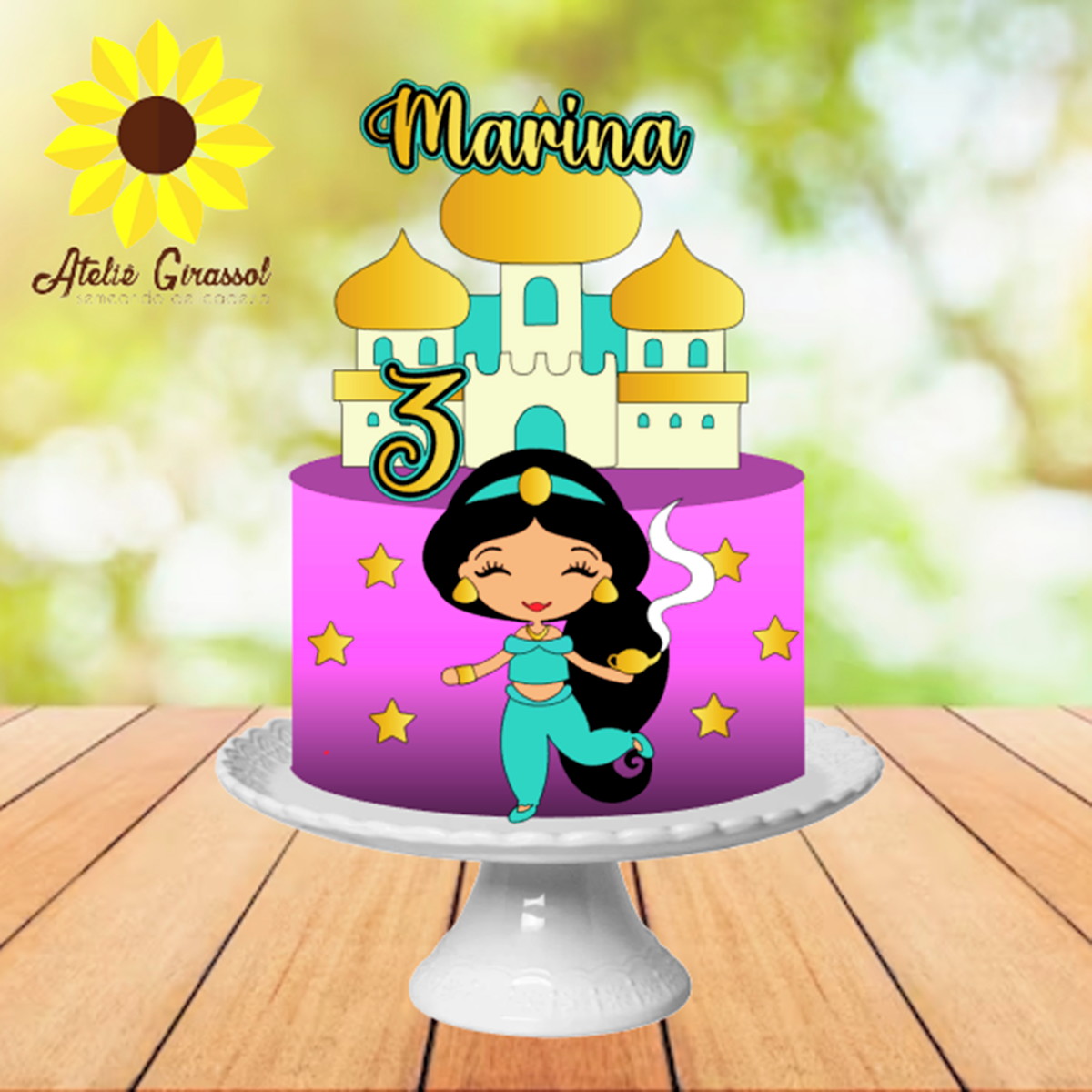029 Arquivo Topo de Bolo Princesa Jasmine em Camadas Ganhe+3