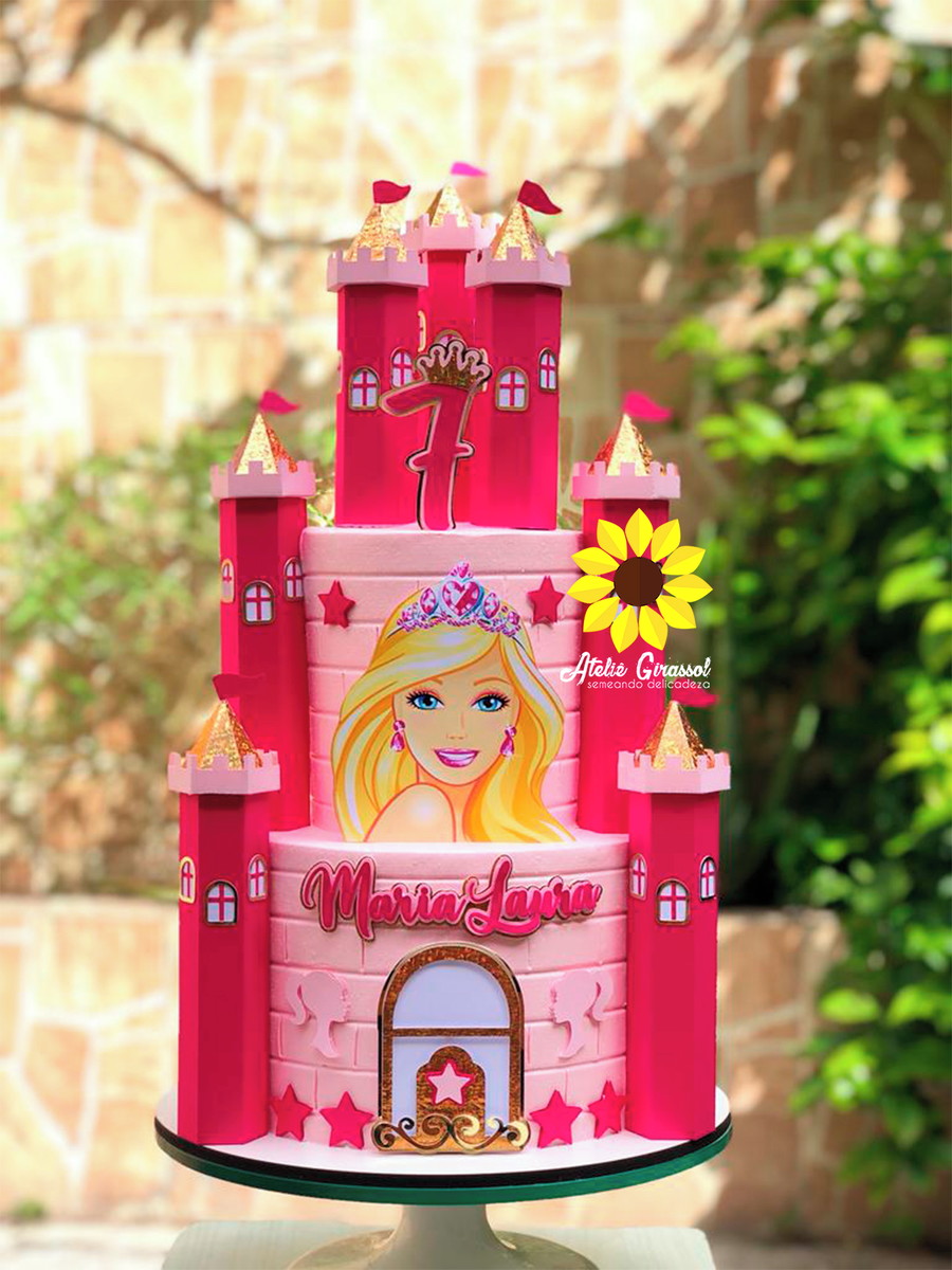 033 Arquivo de Corte Topo de Bolo Barbie Castelo Ganhe+3