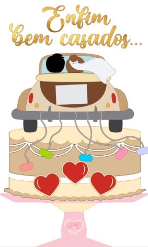 #054 Topo bolo noivos carro casamento camadas studio 3D