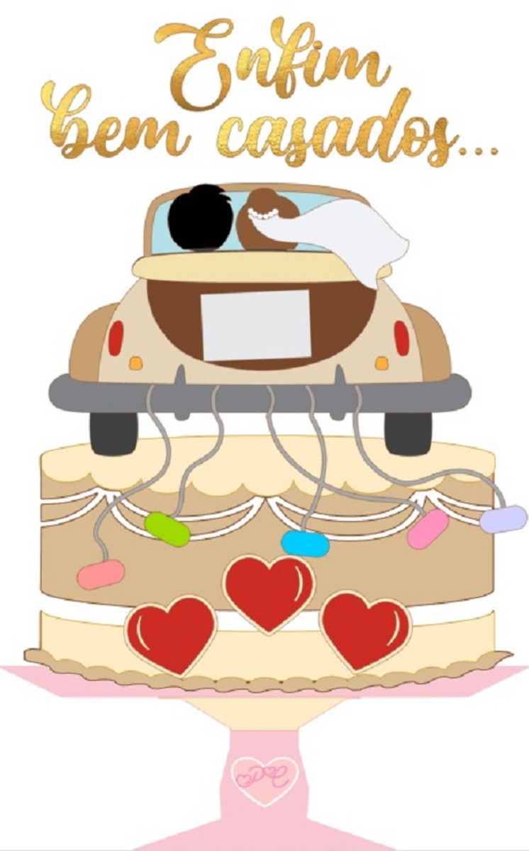 #054 Topo bolo noivos carro casamento camadas studio 3D