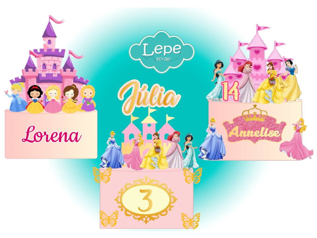 82 Topo de bolo Princesas - 3 modelos