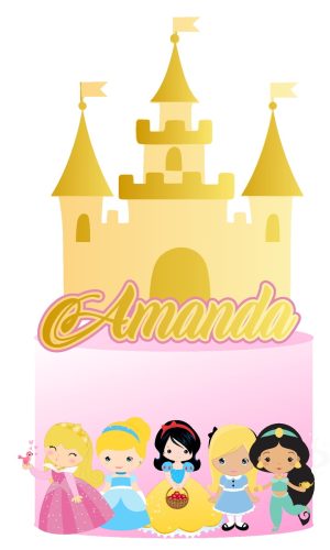 867 - Arquivo Digital Topo de Bolo Castelo e Princesas Cute