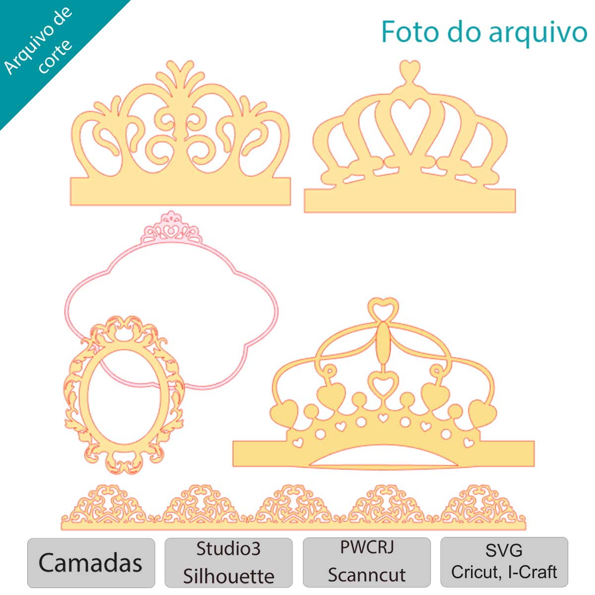 Arquivo Coroa de princesa para corte e decoração +1 tema - Imagem 2