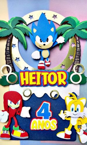 Arquivo Corte Topo de Bolo Sonic e Amigos em Camadas