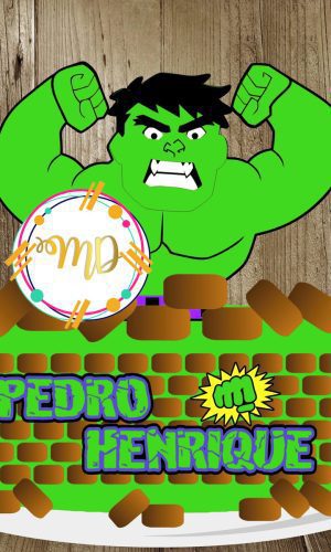 Kit com 5 arquivos de corte: 02-HULK TOPO DE BOLO