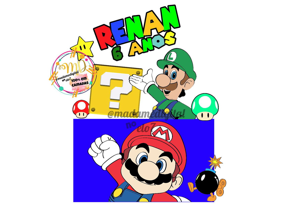Kit com 5 arquivos de corte: 04-SUPER MARIO TOPO (CAMADAS)
