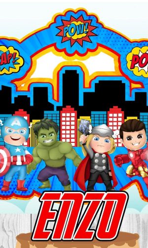 Kit com 5 arquivos de corte: 04-VINGADORES TOPO DE BOLO