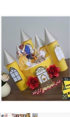 Arquivo de Corte Topo de Bolo a Bela e a Fera Castelo 3d
