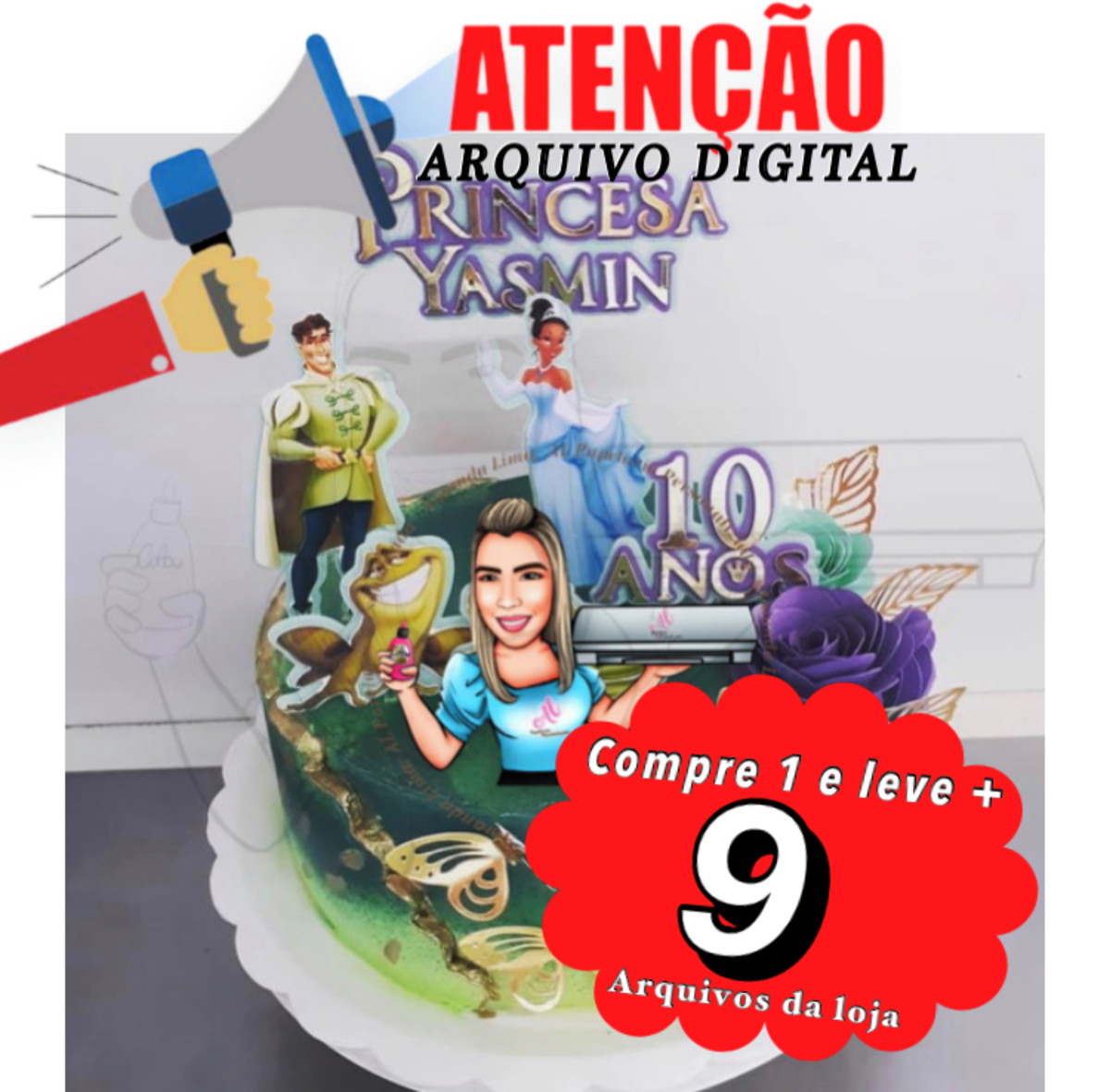 Arquivo de corte topo de bolo - A Princesa e o sapo - Imagem 3