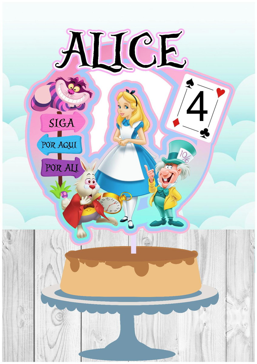 10 Arquivo Por 10 Topo de Bolo Alice no Pais das Maravilhas - Imagem 2