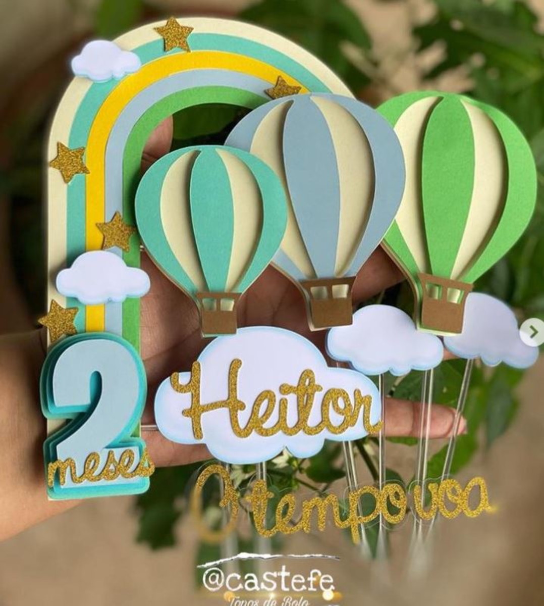 133 - Arquivo de Corte Topo de Bolo Arco Iris e Balão Menino