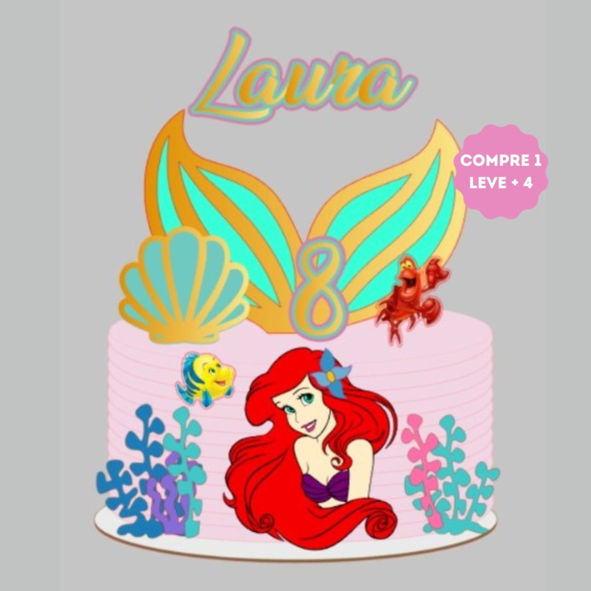 Arquivo de Corte Topo de Bolo Ariel com Cauda - Imagem 2