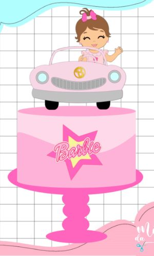 Arquivo de Corte: Topo de Bolo Barbie Baby no Carro 007
