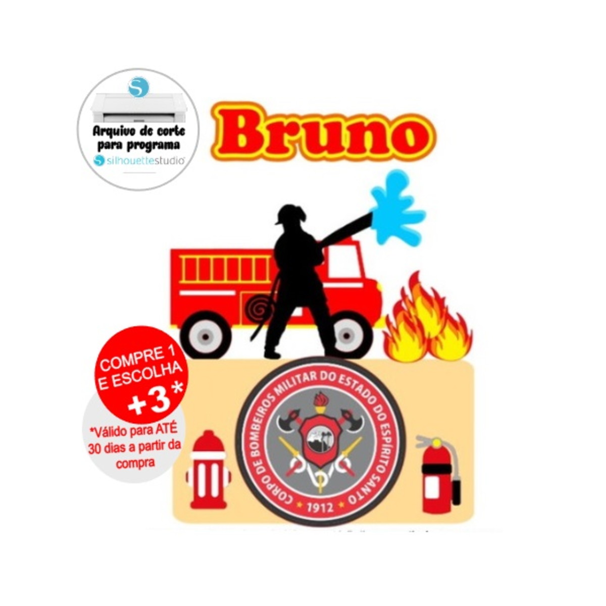 Arquivo de Corte Topo de Bolo Bombeiro