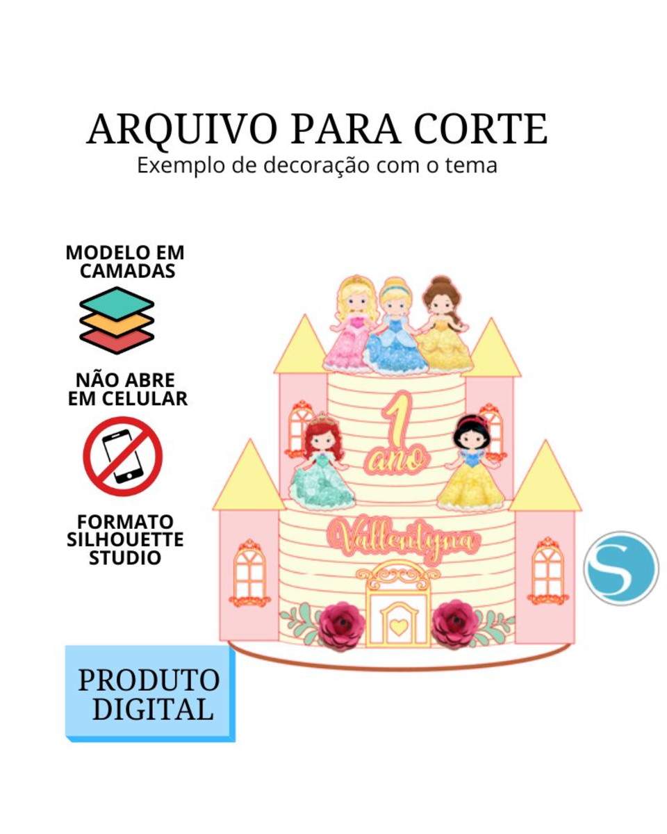 Arquivo de Corte Topo de Bolo - Castelo Princesa - Imagem 2