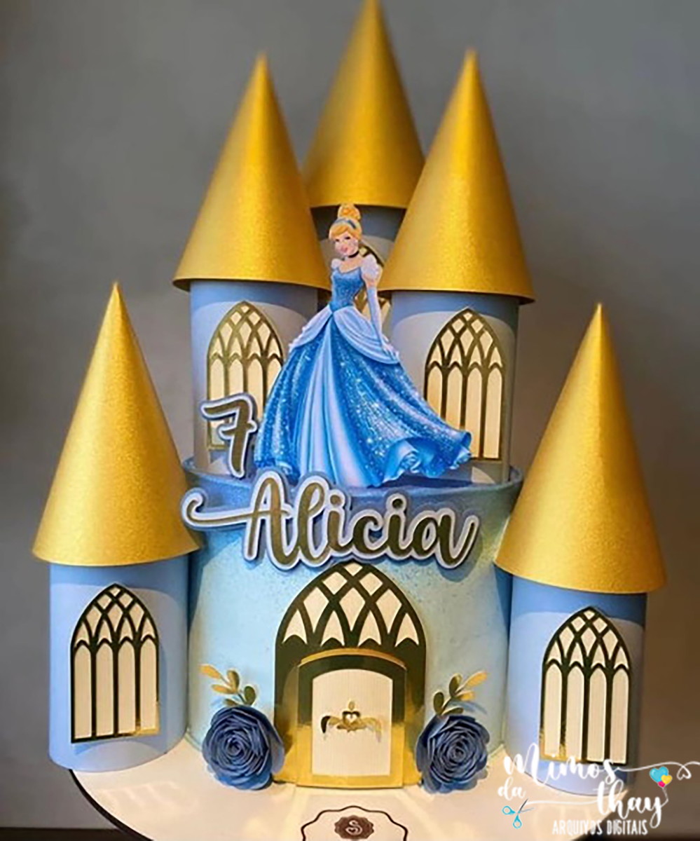 Arquivo de Corte: Topo de Bolo Cinderela + Castelo 3d 008