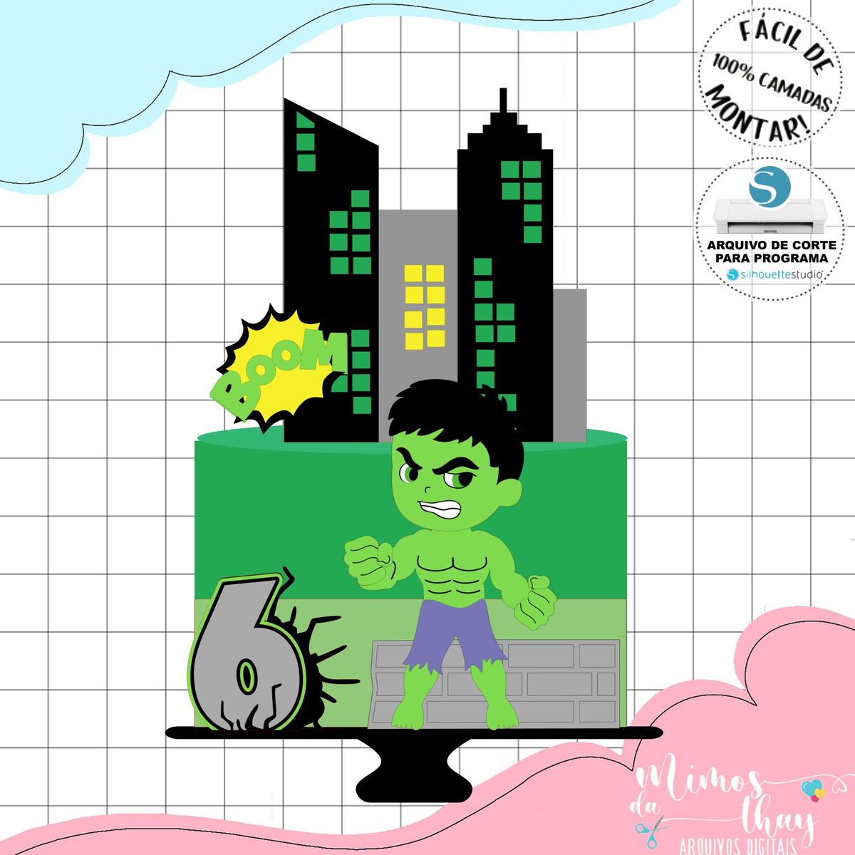 Arquivo de Corte: Topo de Bolo em Camadas Hulk Cute 004 - Imagem 2