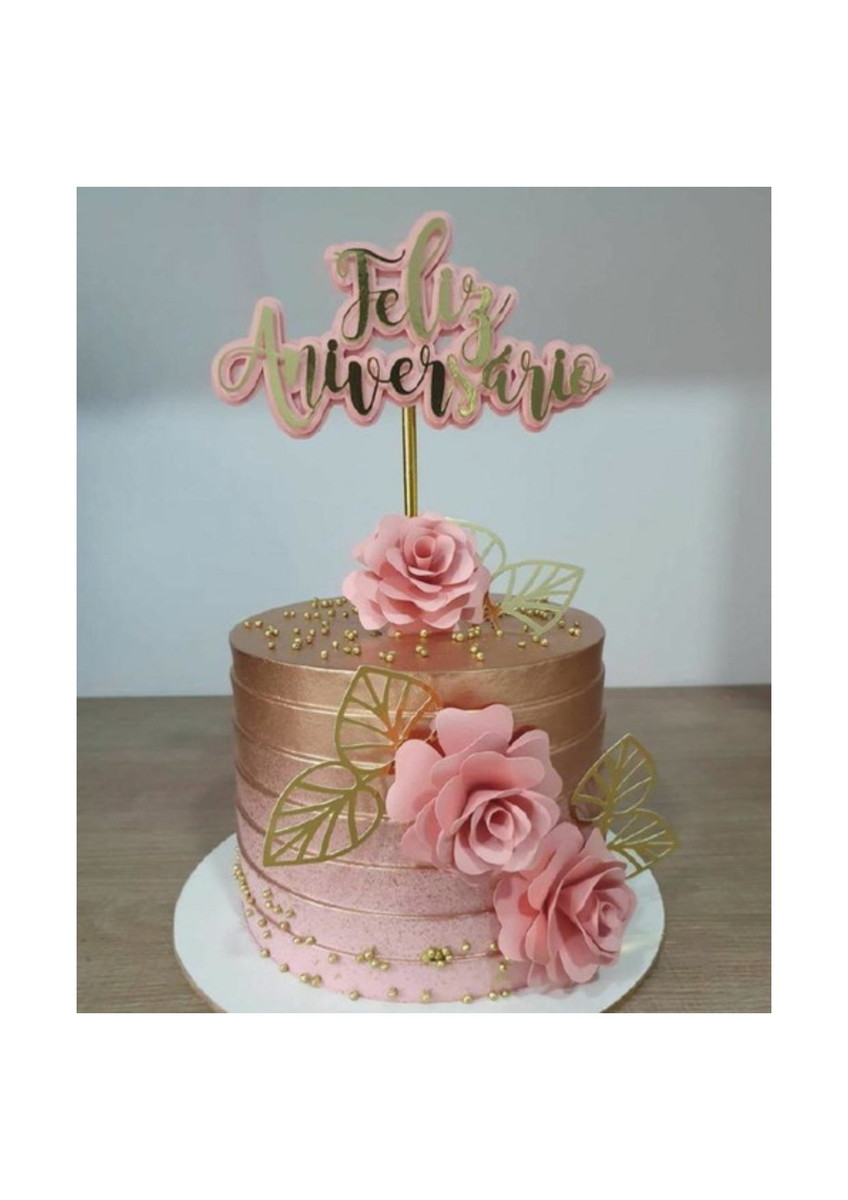 Arquivo de Corte Topo de Bolo Feliz Aniversário com Flores
