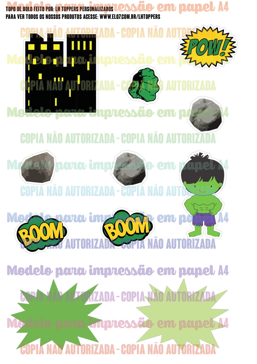 Arquivo de corte Topo de bolo Hulk Baby #1 PDF/JPG - Imagem 3