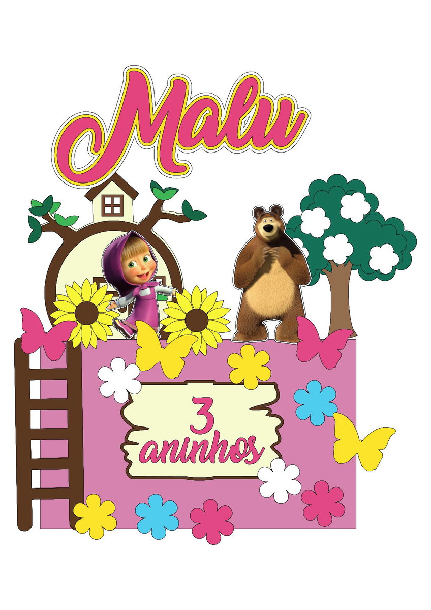Arquivo de Corte Topo de Bolo Marsha e o Urso em Camadas