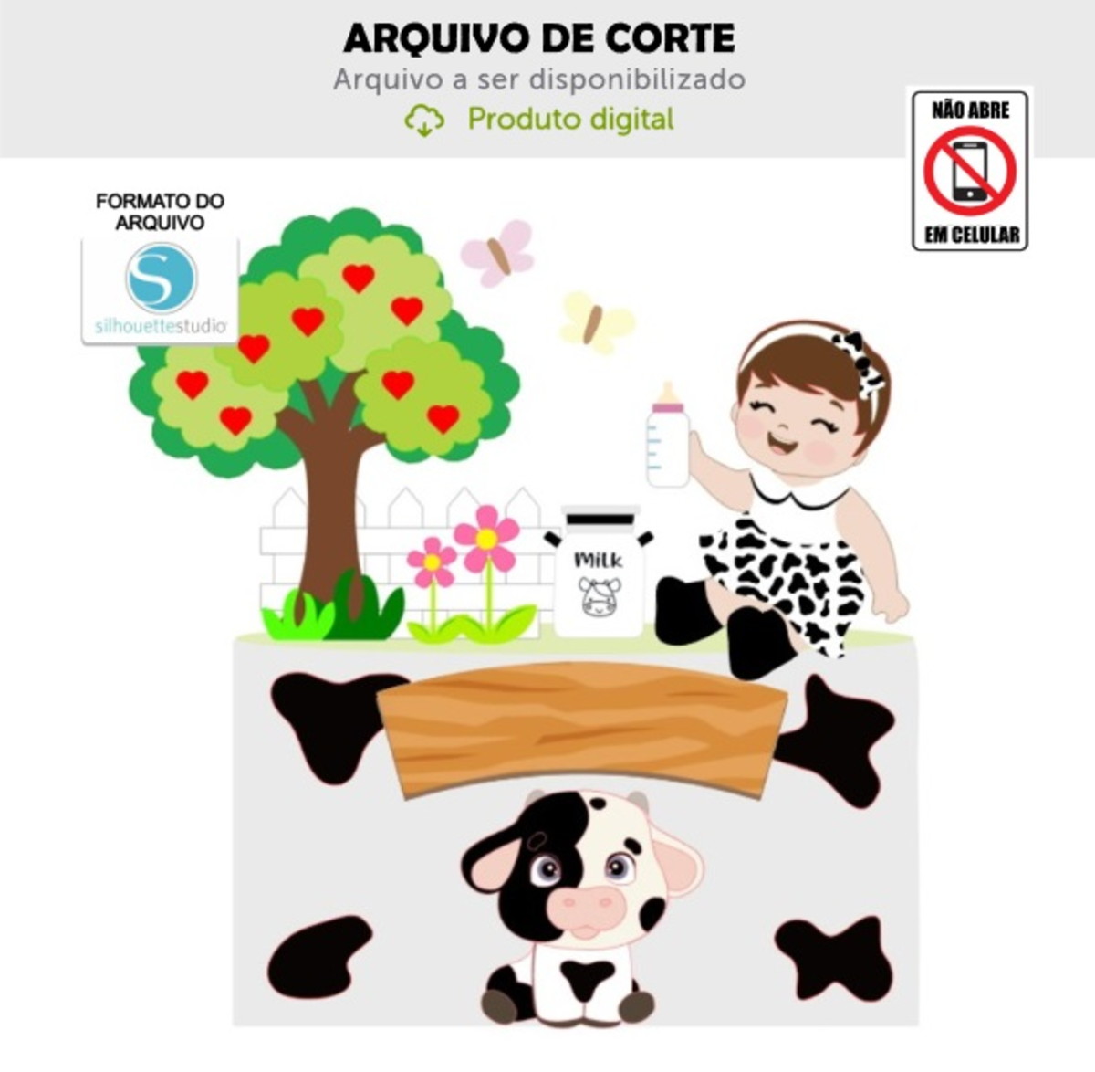 Arquivo de Corte Topo de Bolo Menina e Vaquinha