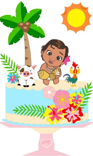 KIT C/ 5 ARQUIVO DE CORTE: TOPO DE BOLO MOANA BABY 001