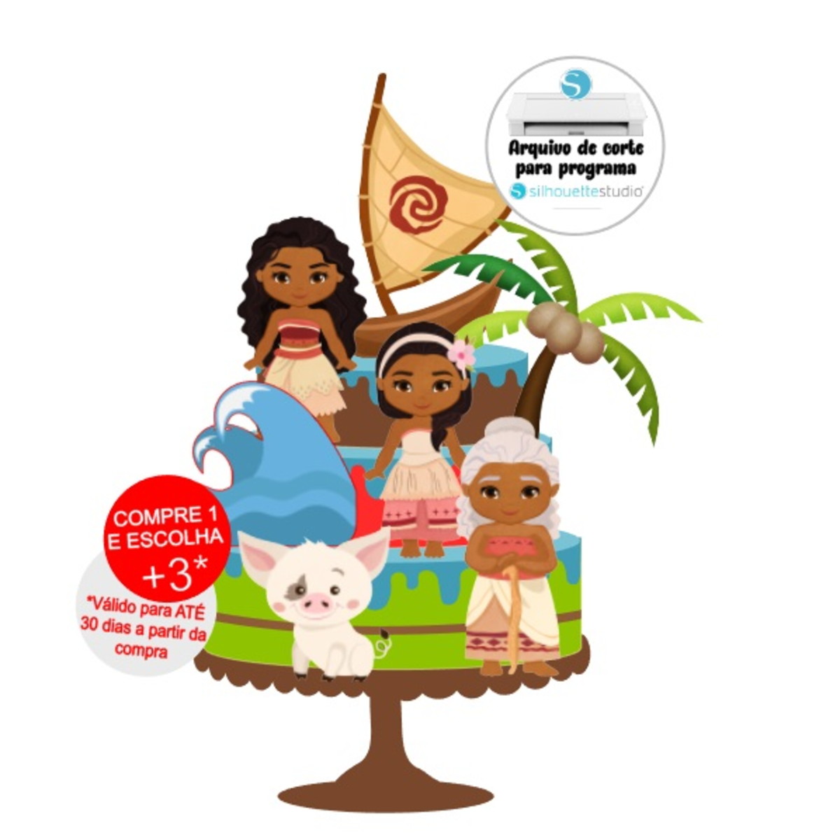 Arquivo de Corte Topo de Bolo Moana - *IMPRESSO*