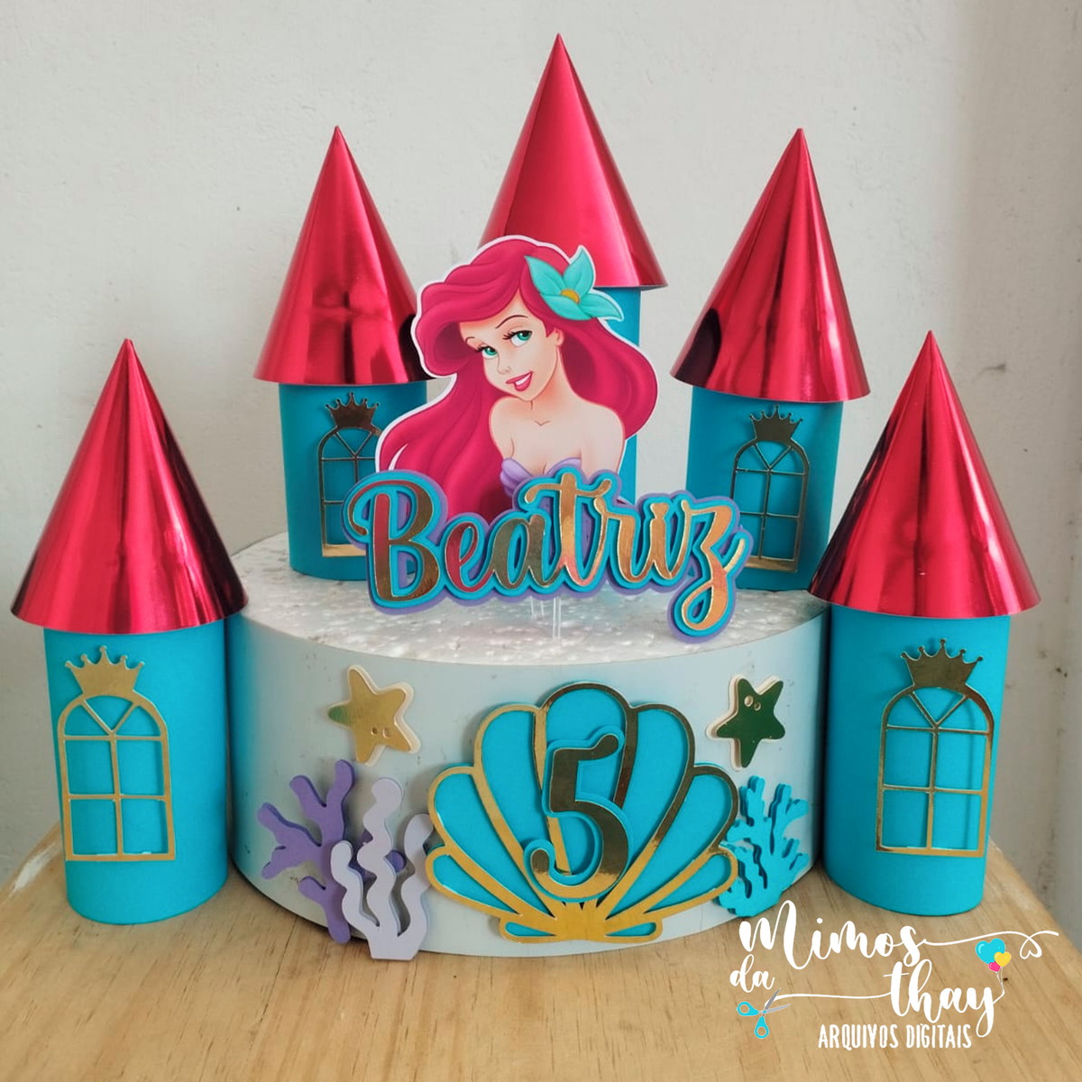 Arquivo de Corte: Topo de Bolo Princesa Ariel Castelo 3d 013