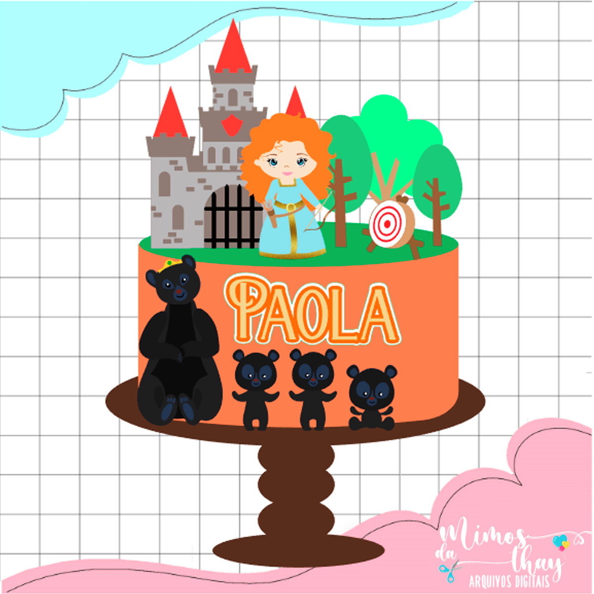Arquivo de Corte Topo de Bolo Princesa Merida Valente 002