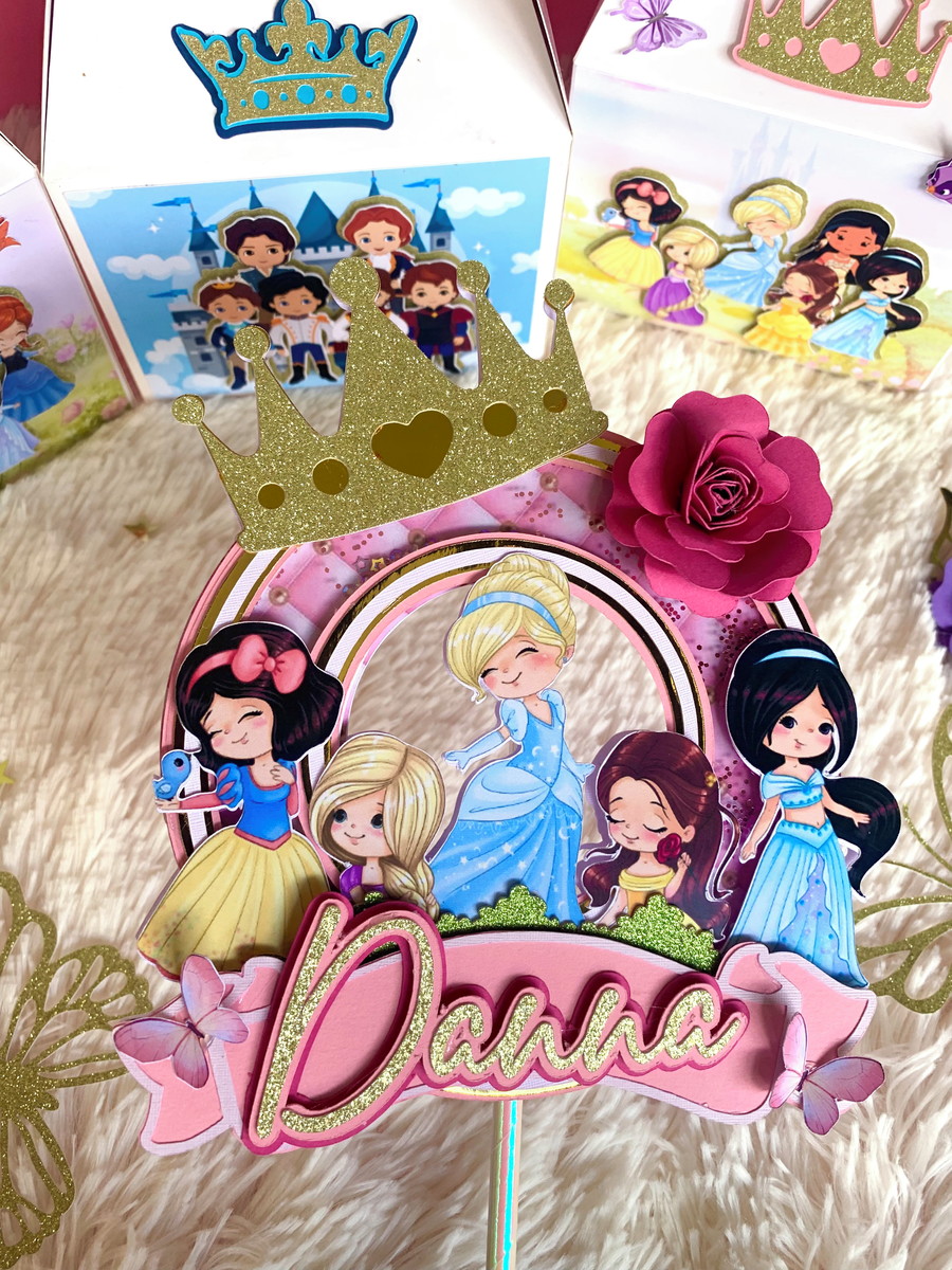 Arquivo de Corte Topo de Bolo Princesas Aquarela