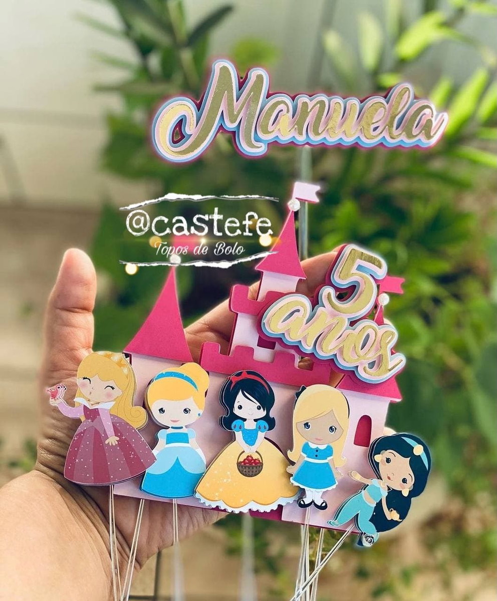 Arquivo de Corte Topo de Bolo Princesas Cute com Castelo