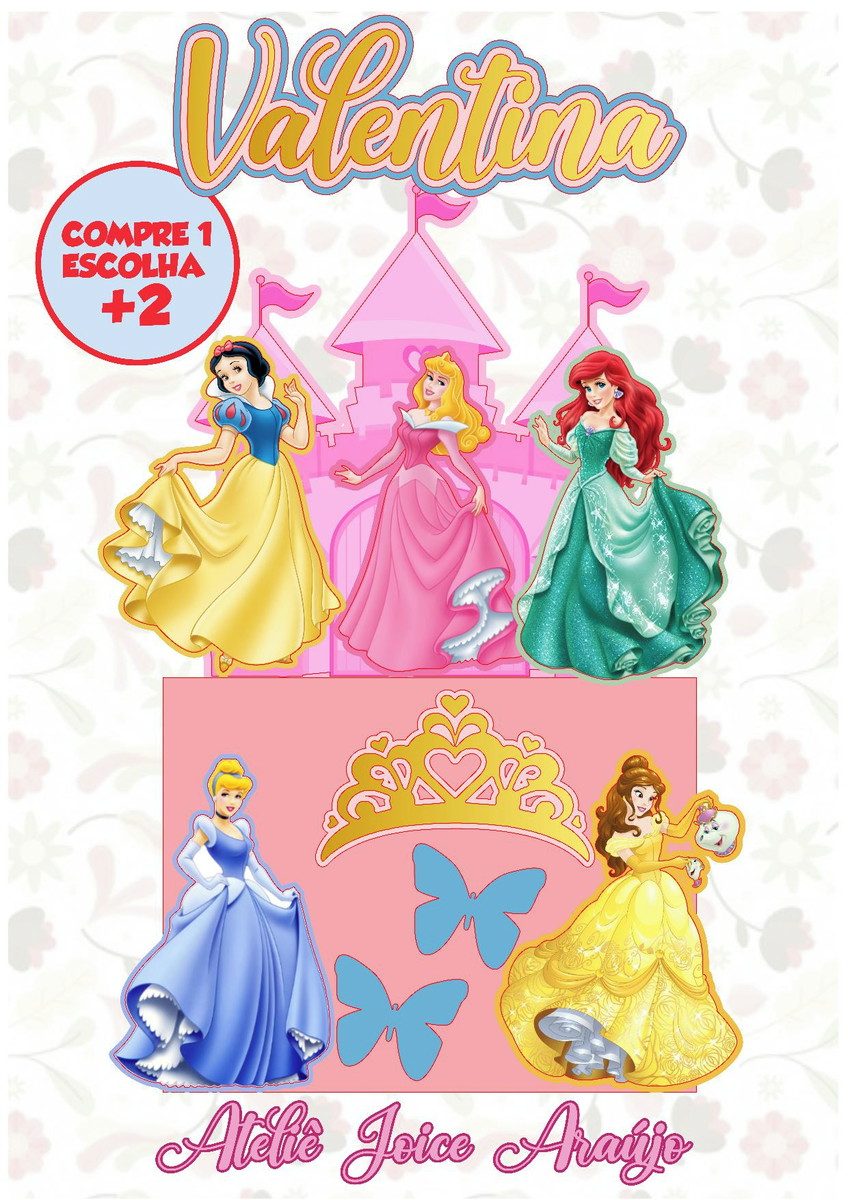 176 - Arquivo de Corte Topo de Bolo Princesas da Disney 1