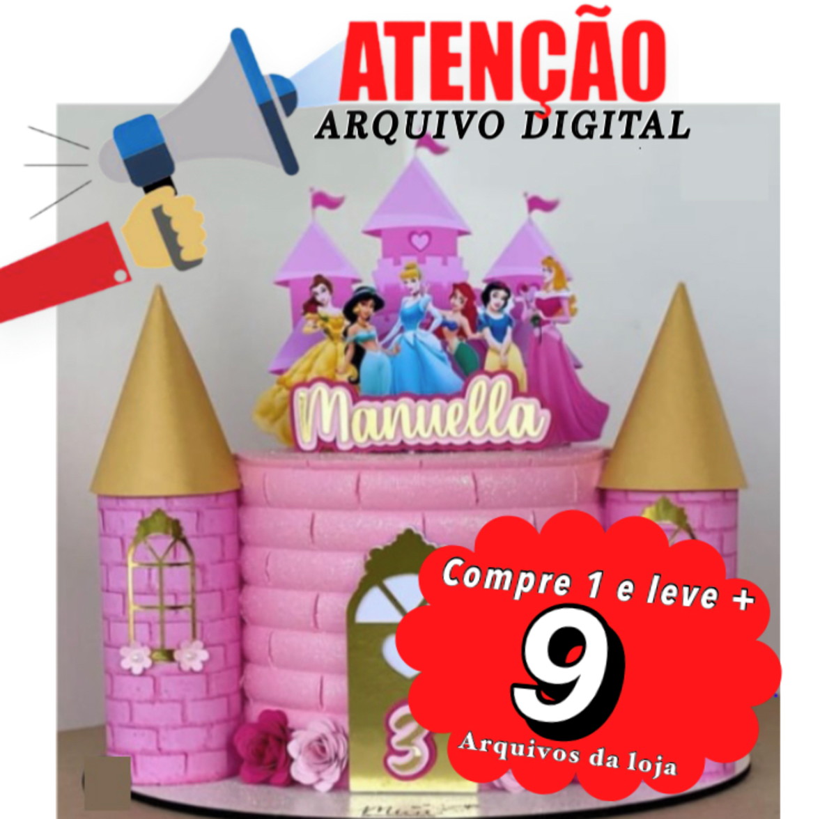 Arquivo de corte topo de bolo princesas e castelo super luxo