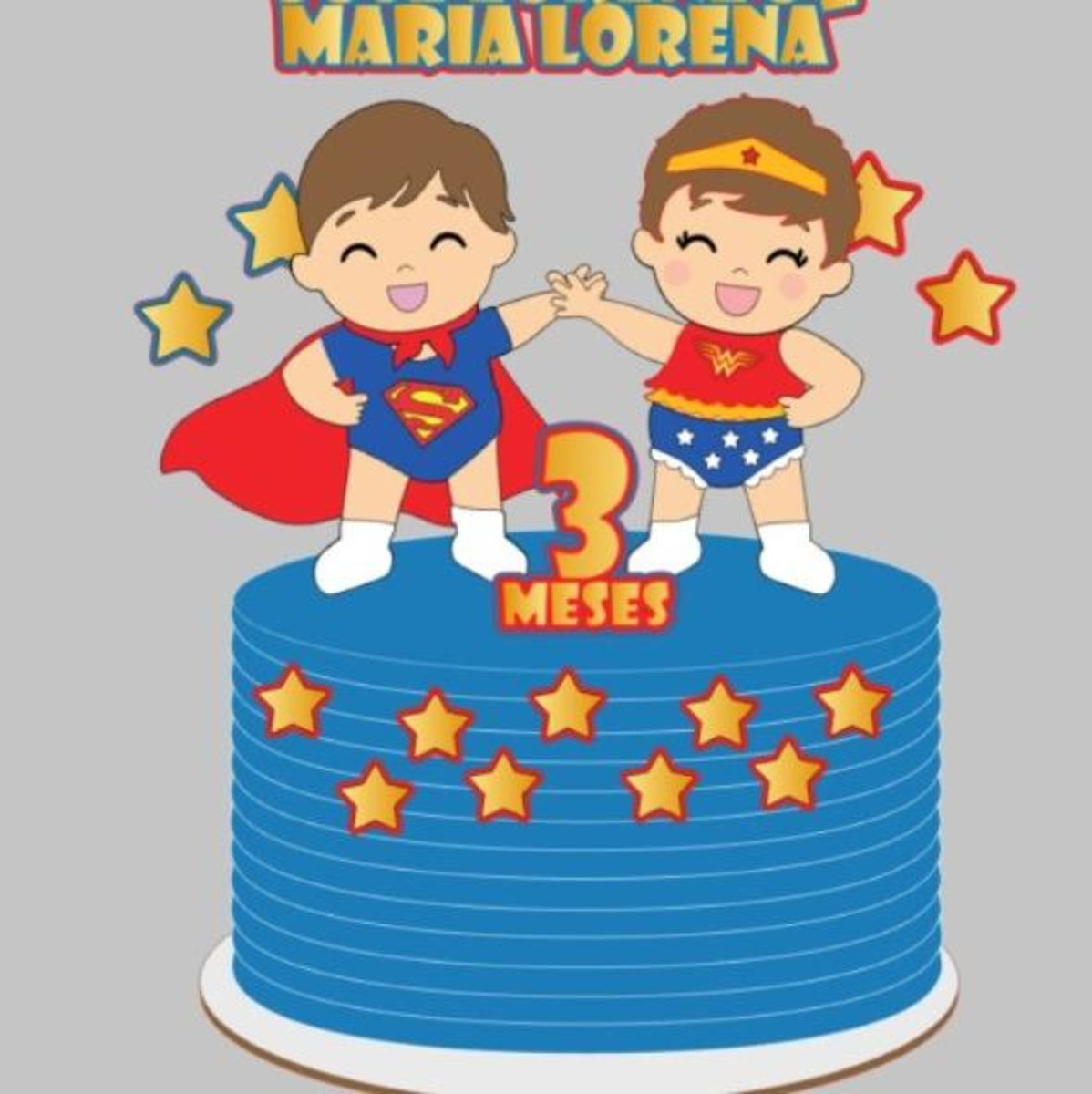 Arquivo de Corte Topo de Bolo Super Man e Mulher Maravilha - Imagem 2