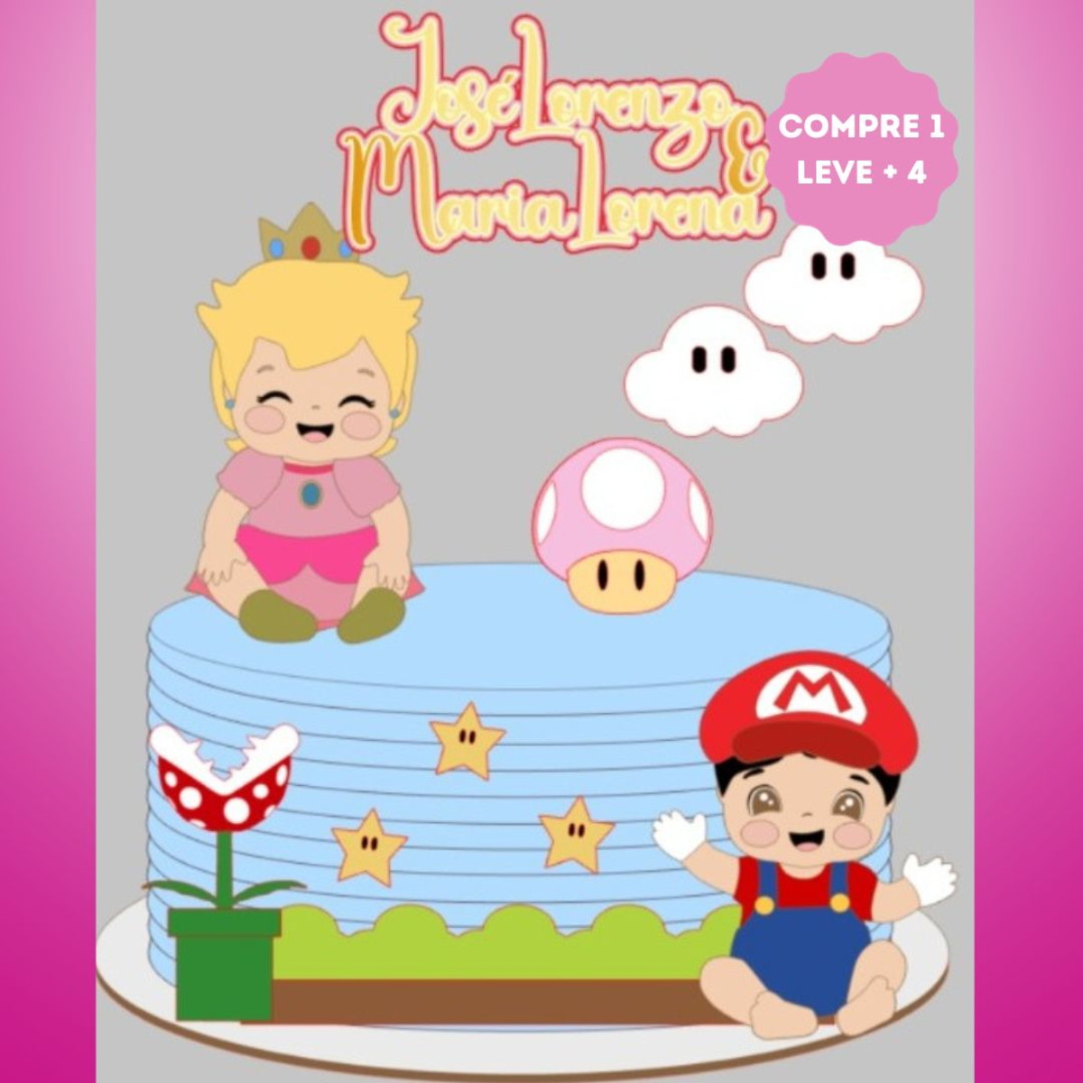 Arquivo de Corte Topo de Bolo Super Mario e Peach Baby