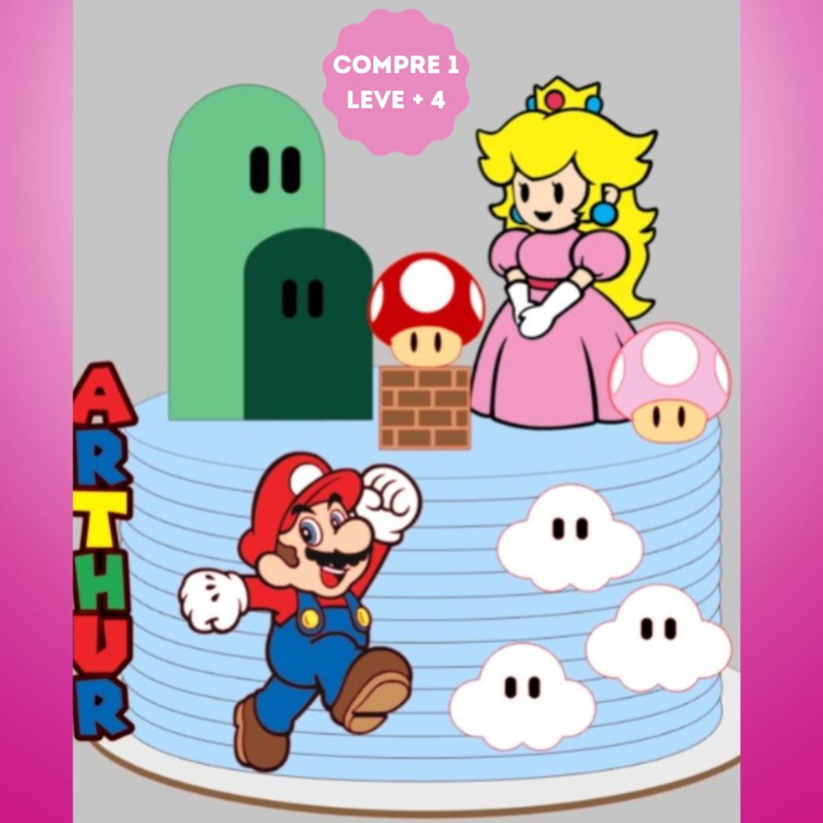 Arquivo de Corte Topo de Bolo Super Mario e Peach em Camadas