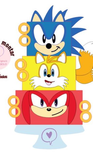 Arquivo de Corte Topo de Bolo Topo Sonic, Tails e Knuckles 1