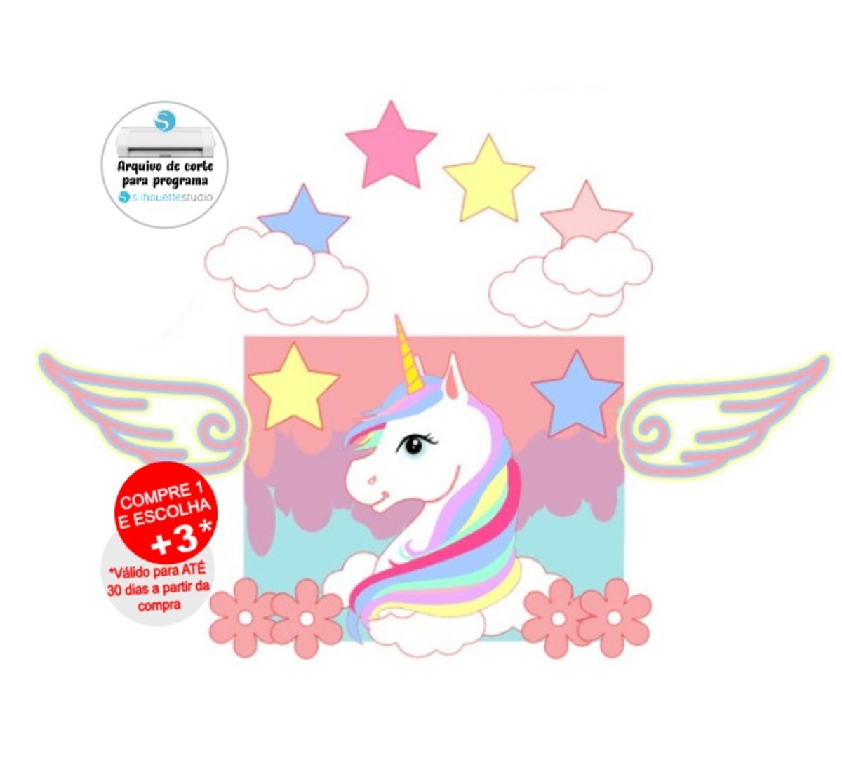 Arquivo de Corte Topo de Bolo Unicornio Asas
