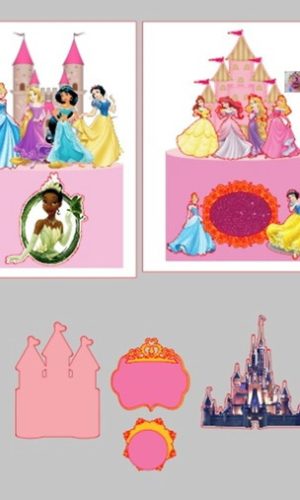 Arquivo de Corte Topos de Bolo Princesas com Castelo