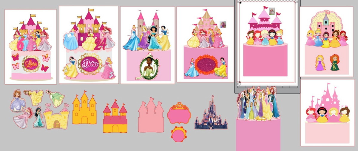 Arquivo de Corte Topos de Bolo Princesas com Castelo
