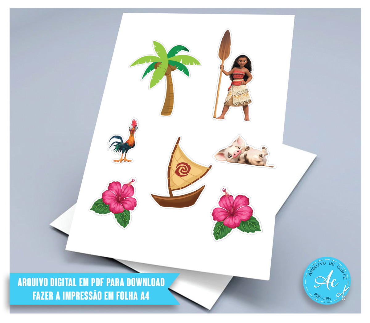 Arquivo digital Topo de bolo Moana #1 PDF/JPG - Imagem 2