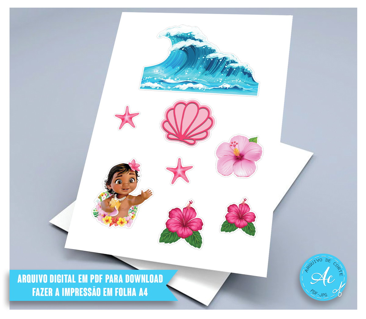 Arquivo digital Topo de bolo Moana Baby #2 PDF/JPG - Imagem 2