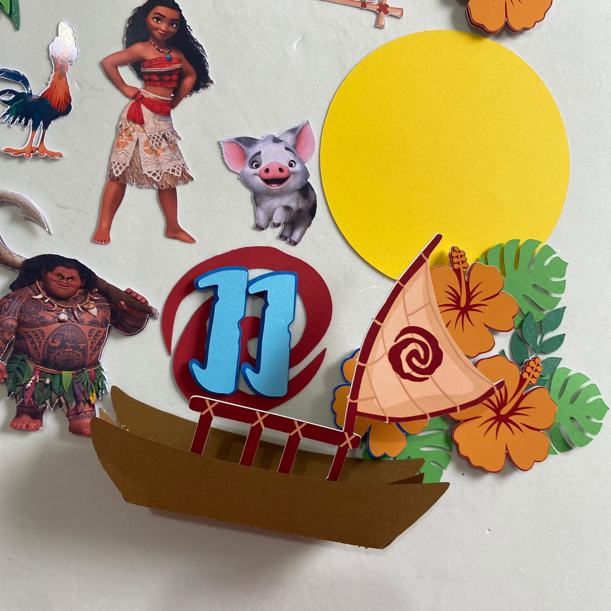 Arquivo Digital Topo de Bolo Moana Canoa 3d - Imagem 2