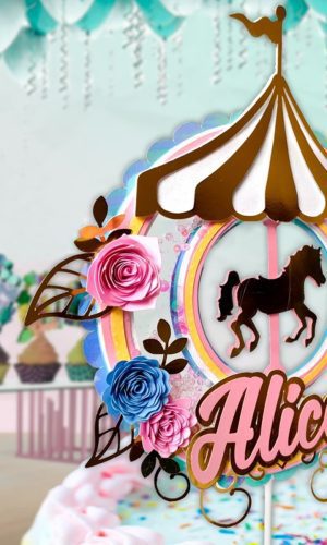 Arquivo em pdf Topo de Bolo Carrossel Princesa Príncipe