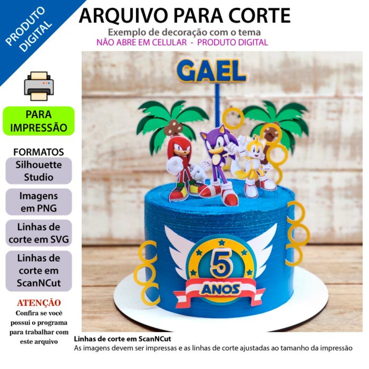 Arquivo para corte topo de bolo Sonic +1 tema da loja - Imagem 2