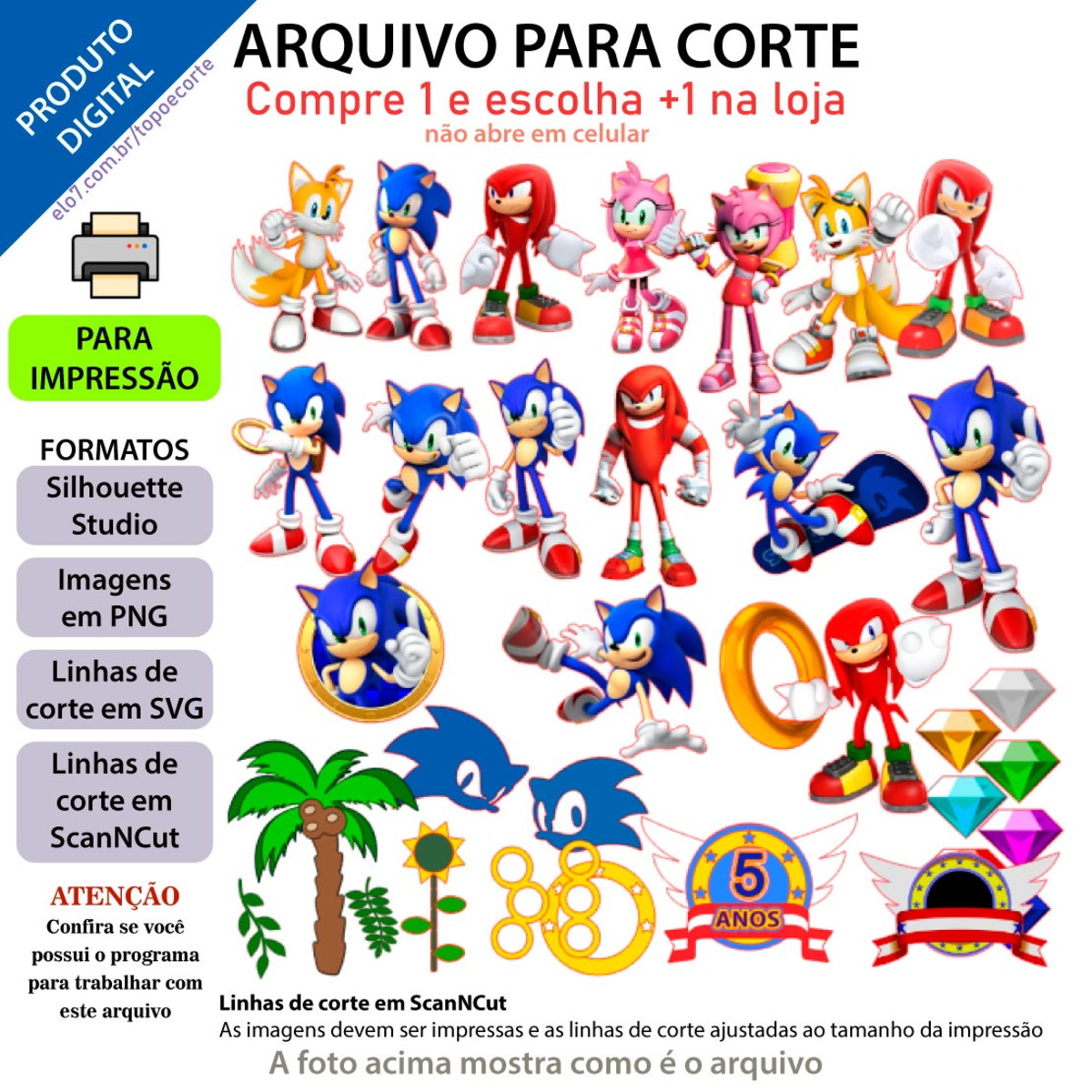 Arquivo para corte topo de bolo Sonic +1 tema da loja