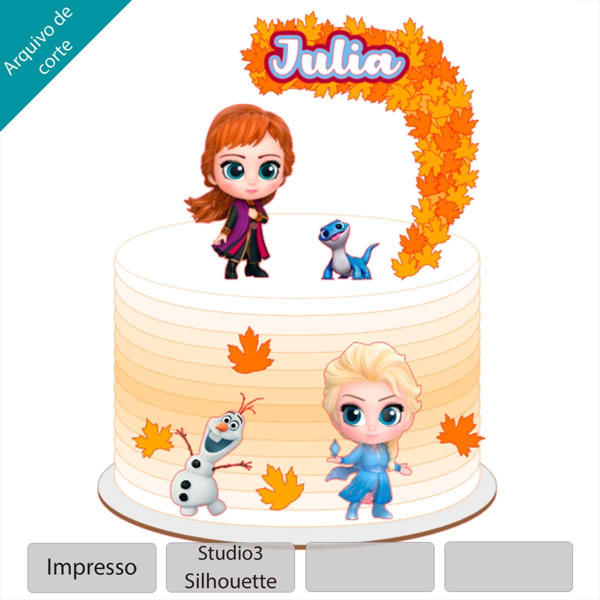 Arquivo topo de bolo mini Frozen 2 e arco de flores +1 tema - Imagem 2