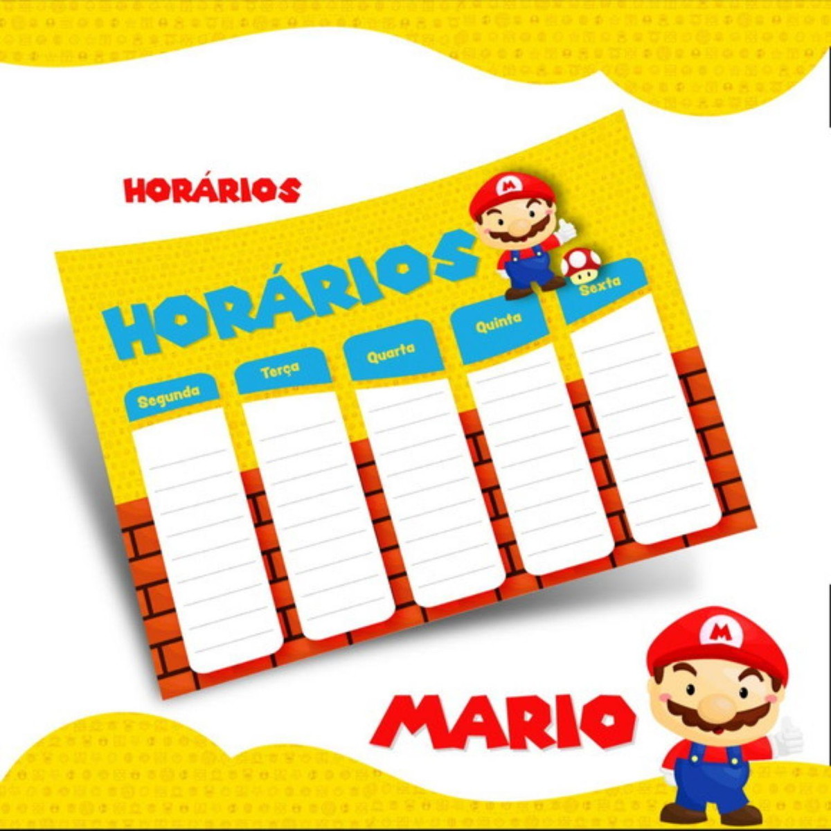 Arquivo Prancheta Horários Escolar Super Mário PDF PNG
